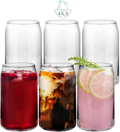 Premium Glass Tumblers, Clear, Drinking Glasses, 473ml, Set of 6, Modern Minimalist Design, Dishwasher Safe, for Water, Cocktails, Iced Tea