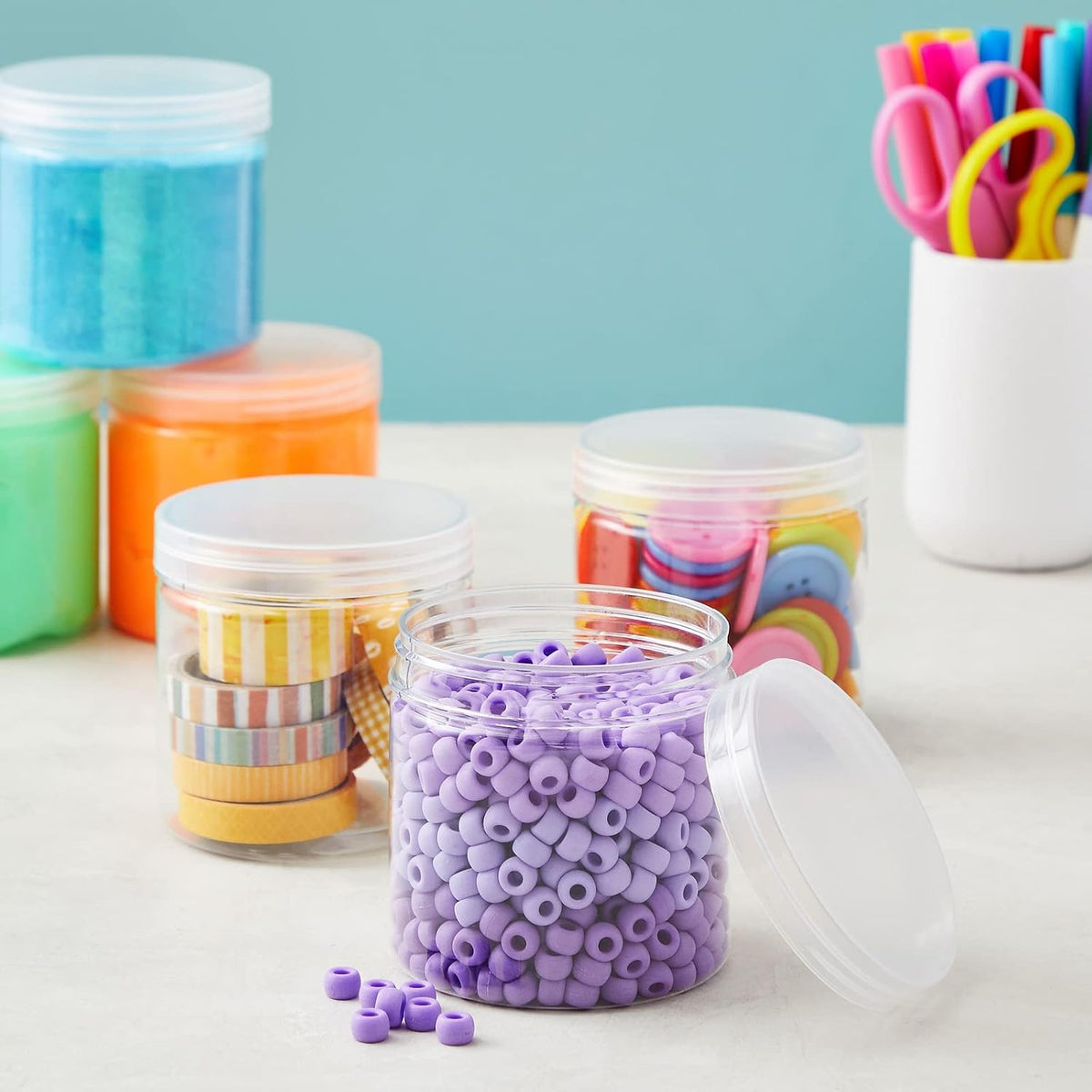 8 Pack Clear 12 oz Plastic Jars with Lids, Slime Containers for Kids DIY Crafts,and other storage container