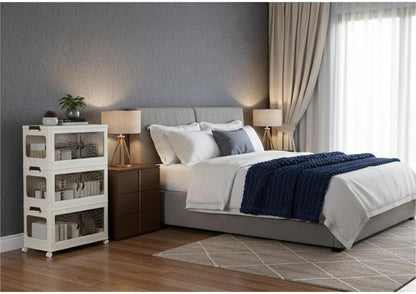 3-Tier Stackable Plastic Storage Organizer with Double Front Magnetic Doors, Large Collapsible  Storage Cabinet,66 * 40 * 25