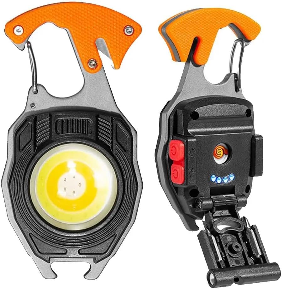 Multipurpose LED Rechargeable Keychain Light, 4-in-1 Multi-Tool, Emergency Safety Device, 6 Lighting Modes, Type-C Charging