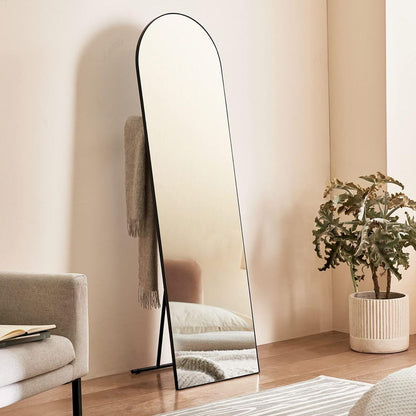Luxury Full Length Standing Mirror, Arched Top, Black Metal Frame, 167cm x 55.5cm, Floor Mirror with Stand