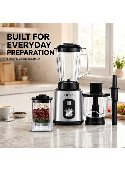 DENX 2000W 3-in-1 Heavy Duty Blender with 3L Jar + Grinder + Meat Mincer, High Speed Multi Function Kitchen Mixer, Smoothie Maker,Juicer, Food Processor for Home & Commercial Use