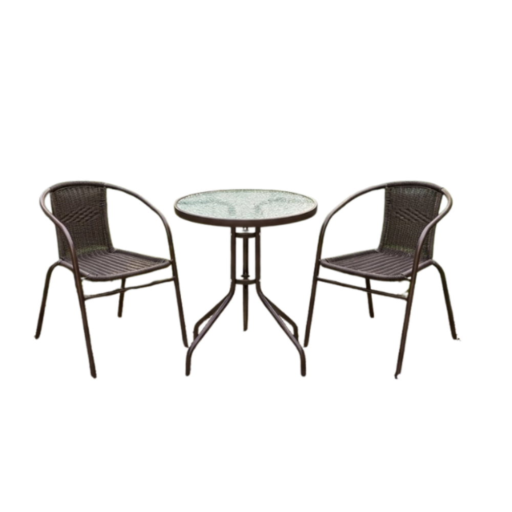 Brown Wicker Outdoor Seating Set – 3-Piece Bistro Set