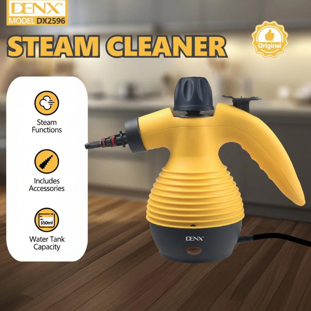 A multi-use steam cleaning device that operates electrically, with a power of 1200 watts, and a water capacity of 350 ml.