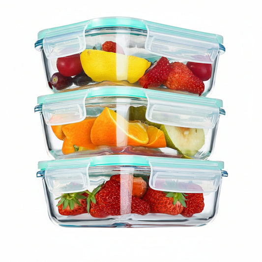 3 Pack Glass Food Storage Containers with Lids (1040 ML), Airtight Lunch Containers, Meal Prep Containers for Kitchen