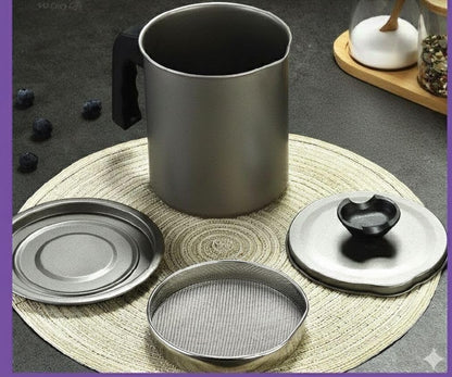 2L Oil Strainer Pot with Fine Mesh Filter – Stainless Steel Grease Keeper with Dust Lid, Non-Slip Base, and Easy-Grip Handle – Perfect for Frying Oil, Cooking Grease, and Kitchen Storage