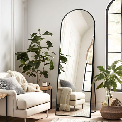 Luxury Full Length Standing Mirror, Arched Top, Black Metal Frame, 167cm x 55.5cm, Floor Mirror with Stand