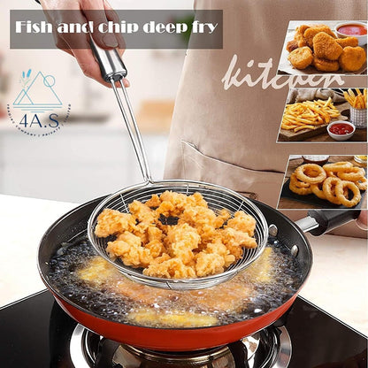 Spider Strainer Set, 3 Stainless Steel Mesh Skimmers with Long Handle, 4.7/5.5/6.3 Inch Diameter Spoons for Deep Frying, Pasta, Kitchen Cooking