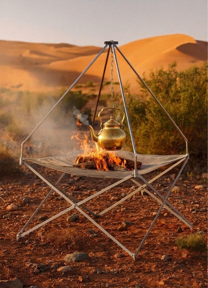 Portable Outdoor Fire Pit, Foldable Frame with Hanging Hook, 42cm x 42cm x 34cm, Camping Cooking Tripod Stand