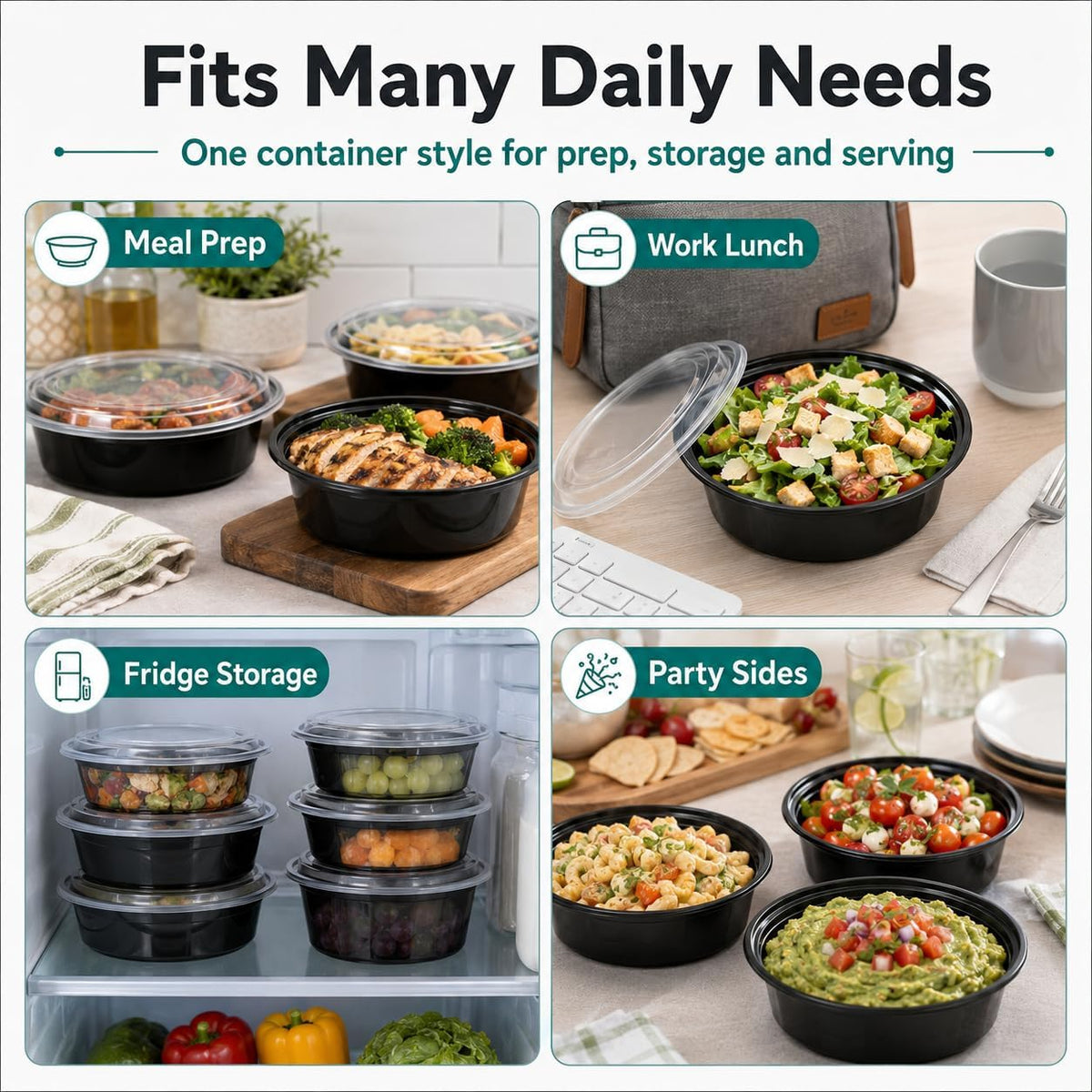 Pack of 25 Round Meal Prep Boxes with Lid, 1000 ml,