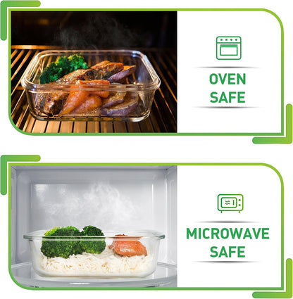 Premium Glass Food Storage Containers with Lids, Airtight Meal Prep Containers, Leakproof, Dishwasher Safe, Borosilicate Glass, BPA Free, 620 ML, 3 Pack