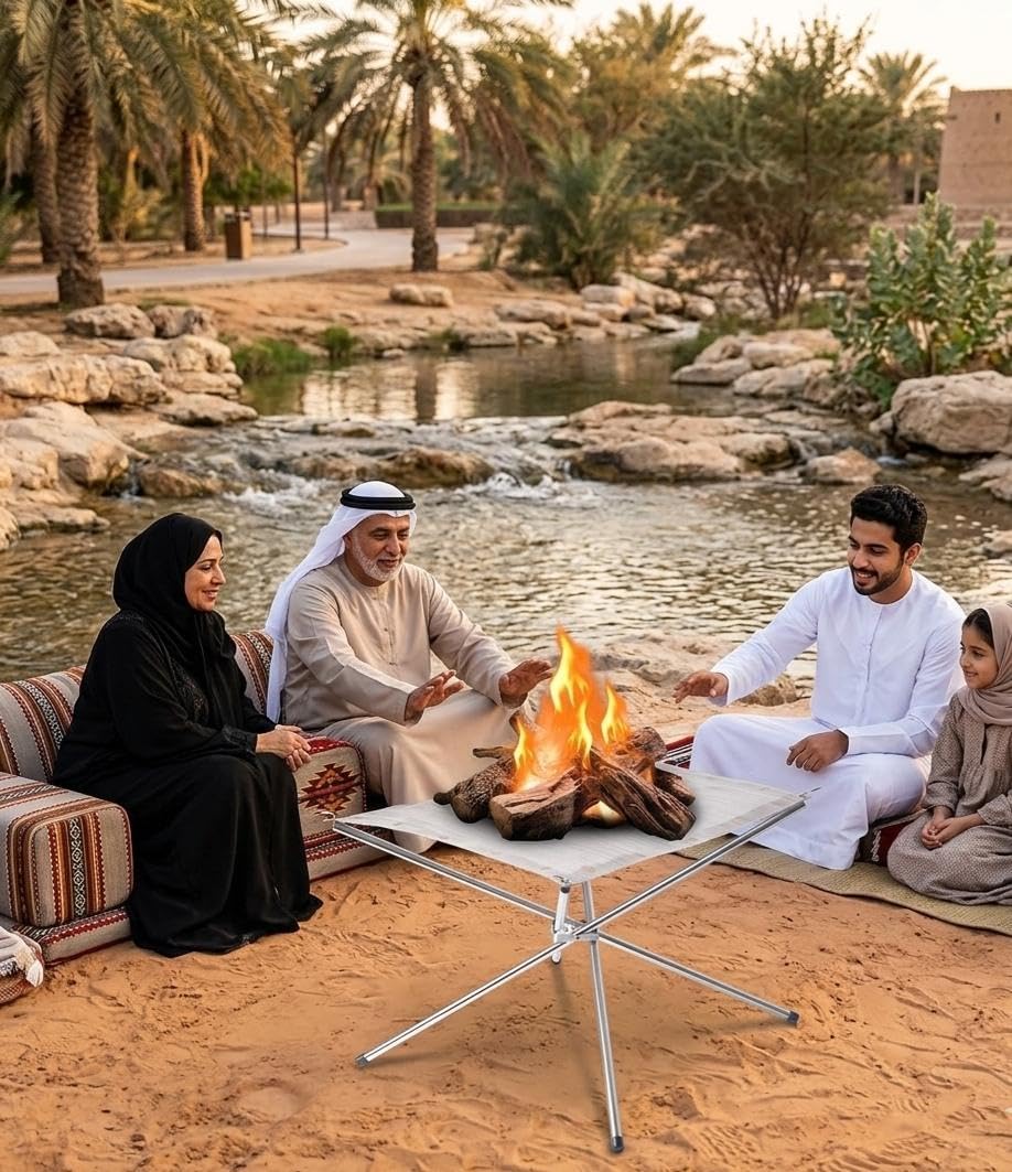 Portable Fire Pit Stand, Stainless SteeL, Foldable Outdoor Camping Fireplace, Washable Heat-Resistant Mesh, Collapsible Wood Burning Grate,72 * 72 * 55 CM