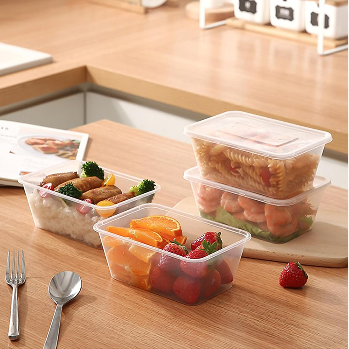 Pack of 50 Food Storage Containers with Lids 650 ml Storage Containers