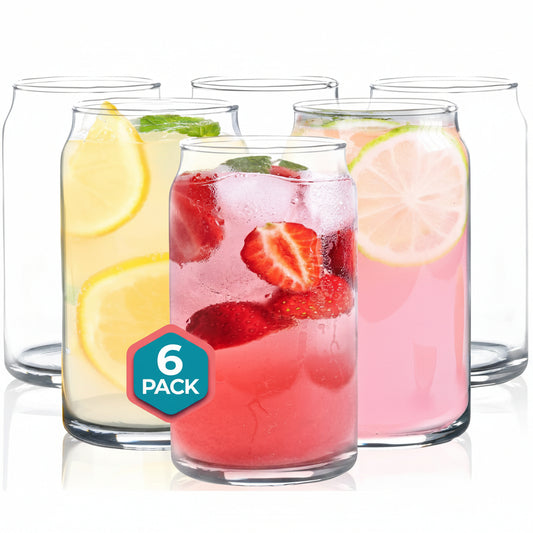 Premium Glass Tumblers, Clear, Drinking Glasses, 473ml, Set of 6, Modern Minimalist Design, Dishwasher Safe, for Water, Cocktails, Iced Tea