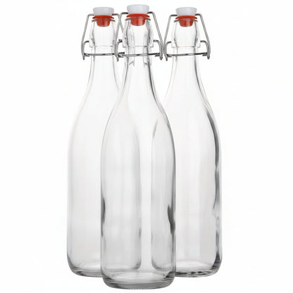 Flip Top Glass Bottle 1 Liter / 33 fl. oz [Pack of 4] Swing Top Brewing Bottle