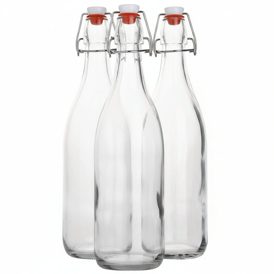 Flip Top Glass Bottle 1 Liter / 33 fl. oz [Pack of 4] Swing Top Brewing Bottle