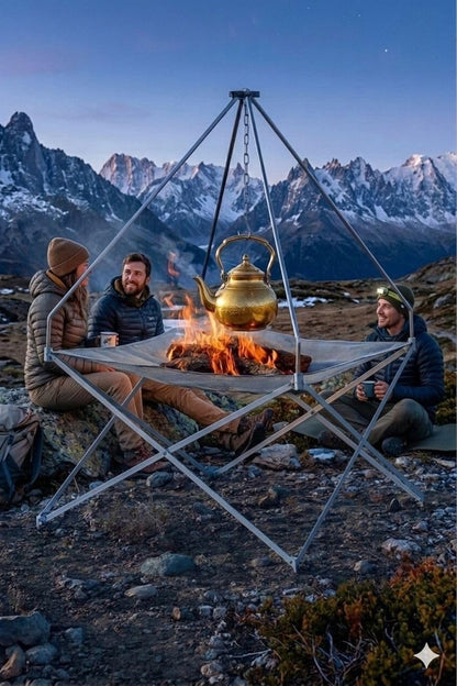Portable Outdoor Fire Pit, Foldable Frame with Hanging Hook, 42cm x 42cm x 34cm, Camping Cooking Tripod Stand