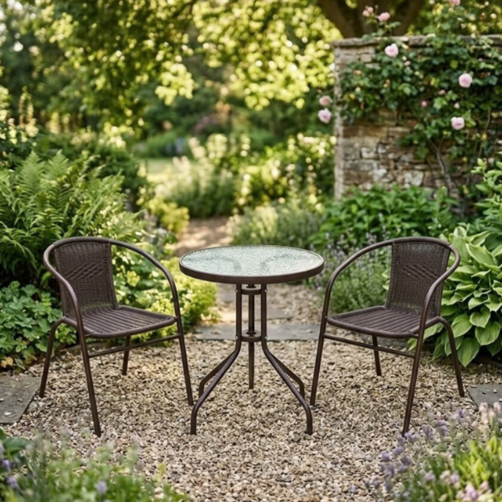 Brown Wicker Outdoor Seating Set – 3-Piece Bistro Set