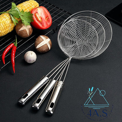 Spider Strainer Set, 3 Stainless Steel Mesh Skimmers with Long Handle, 4.7/5.5/6.3 Inch Diameter Spoons for Deep Frying, Pasta, Kitchen Cooking