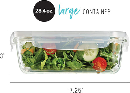 Fit & Fresh, 28 ounces, Set of 5 Locking Lids, Meal Prep, 5 Pack, Glass Storage Containers with Airtight Seal, 28 oz, 28.4 oz, Clear
