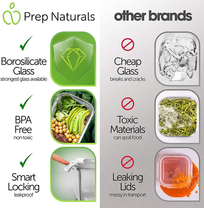[5-pack, 30oz] Glass Container Food Storage Containers with Lids - Leak Proof Meal Prep Container Glass Lunch Containers - Freezer Containers Microwave Oven Dishwasher Safe