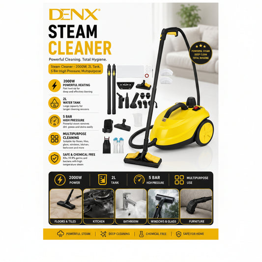 Steam Cleaner - 2000W, 2L Tank, 5 Bar High Pressure, Multipurpose Steam Cleaning Machine with Accessories for Floor, Tile, Kitchen, Bathroom and Car