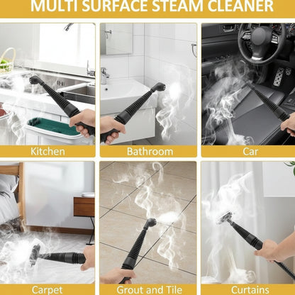 A multi-use steam cleaning device that operates electrically, with a power of 1200 watts, and a water capacity of 350 ml.