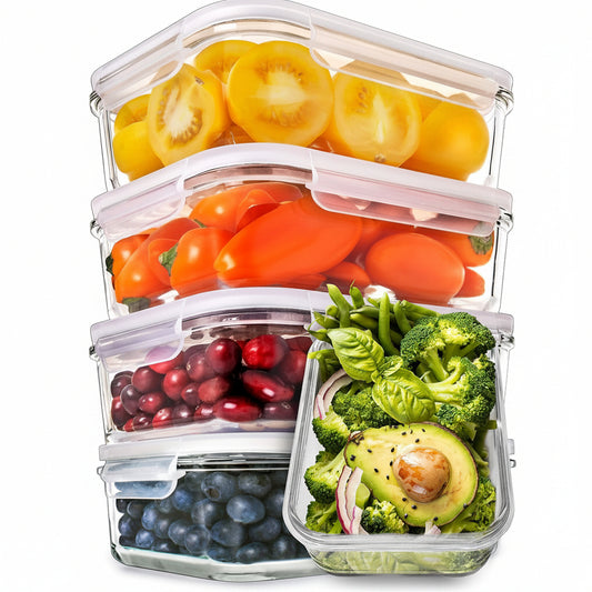 [5-pack, 30oz] Glass Container Food Storage Containers with Lids - Leak Proof Meal Prep Container Glass Lunch Containers - Freezer Containers Microwave Oven Dishwasher Safe