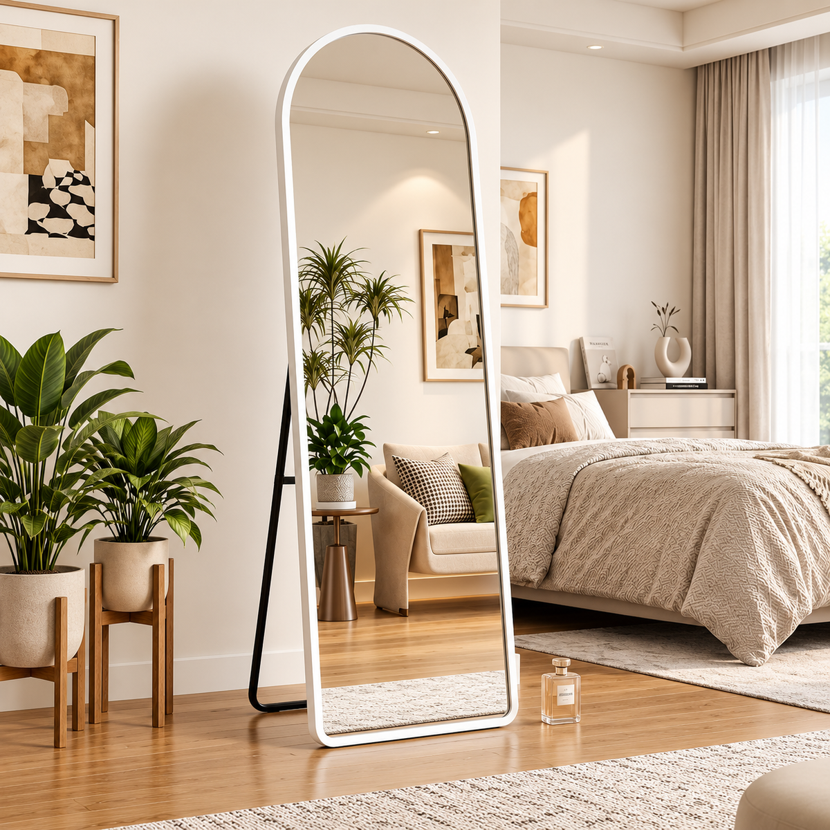Modern Arched Full-Length Floor Mirror with Stand – 4 Colors