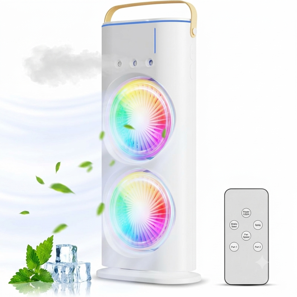 Denx Portable Double-Ended Spray Fan With Remote Control – Power by USB Type C Mist Cooling