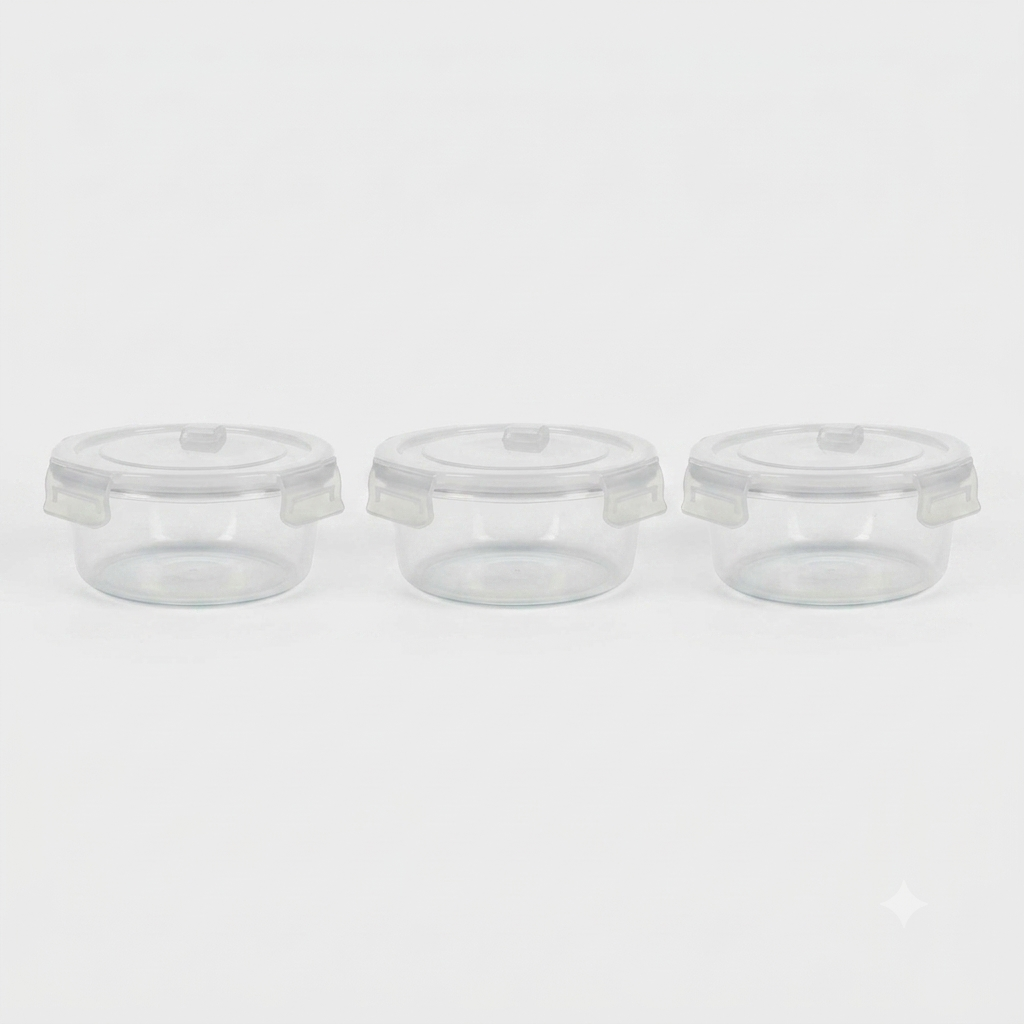 Glass Food Storage Containers with Lids, Round, Clear, Set of 3, (880 ml)