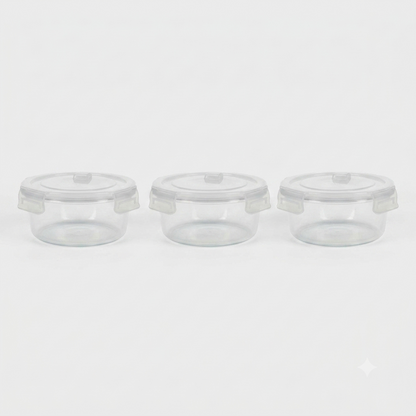 Glass Food Storage Containers with Lids, Round, Clear, Set of 3, (880 ml)