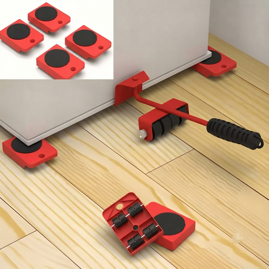 Furniture Mover Tool Set, Red, Heavy Duty Appliance Roller with Lifting Handle, 5-Piece Moving System for Beds, Sofas, Refrigerators, Washing Machines and others