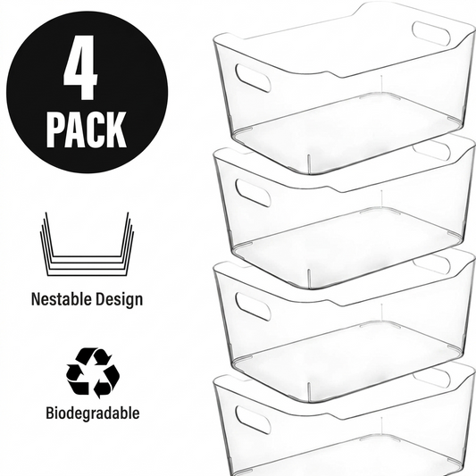Multipurpose Clear Storage Organizer Bin Set of 4 with Handles 2 L Capacity
