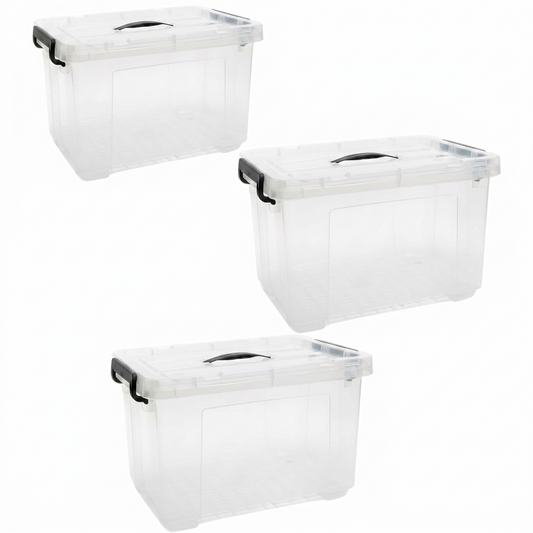 Clear Stackable Plastic Storage Bin with Wheels Craft Supplies,35 l capacity,Pack of 3