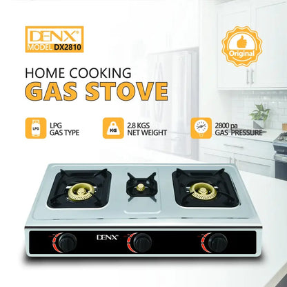 3-Burner Stainless Steel Gas Stove  Model No DX2810