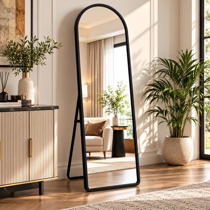 Raqi arched full-length floor mirror black living room
